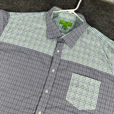 Camisa Bristol & Bull Para Hombre 4XLT Alta Azul Verde A Cuadros Manga Corta Abotonada Foto 1 de 4