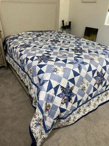 Mainstays Comforter Queen Blue Printed Star Point Fabric Country Cottage - Picture 1 of 6