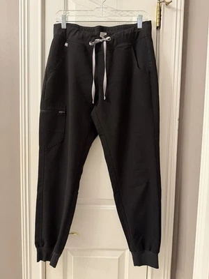 Pantalones exfoliantes FIGS negros usados, estilo jogger con cordón gris claro, talla M Foto 1 de 4