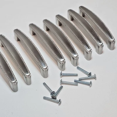 Juego de 8 tiradores de cajón de gabinete de borde de cuerda de níquel cepillado satinado 3,75 4,25 con Foto 1 de 4