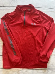Under Armour Pullover Youth Large Red HeatGear Quarter Zip Long Sleeve Athletic - Picture 1 of 5
