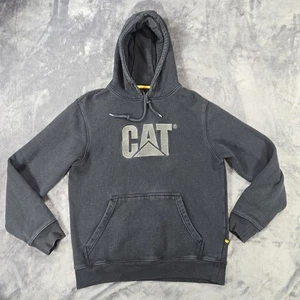 CAT Logo Hoodie Mens M Black Pullover Sweatshirt Workwear Vintage Embroidered - Picture 1 of 7