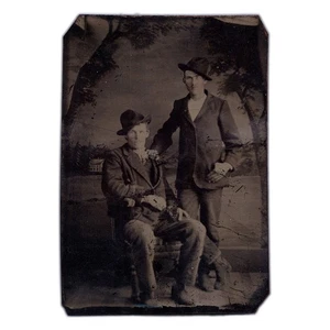 Civil War Era Companion Portrait Tintype - Friendship Pose at Lake House - Men - Picture 1 of 2