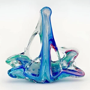 Murano Glaswaren Kristallklar Made In Italy Stretchglas Blau/Grün Korb - Bild 1 von 9