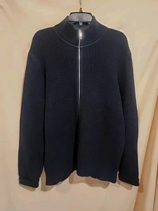 Theory Sweater Mens Medium Full Zip Dark Blue Ribbed Knit Mock Neck Rn 98406 - Picture 1 of 5