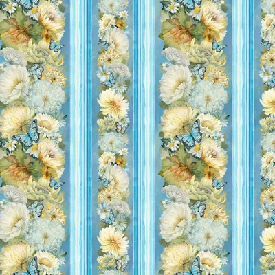 Whisper Forest Blue Floral 11in Stripes Timeless Treasures BTY 44" Wide - Image 1 of 4