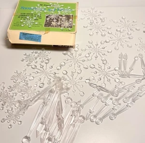 Vintage MCM Plastic Christmas Clear Snowflakes & Prisms Ornaments Decor 53 Pcs - Picture 1 of 9