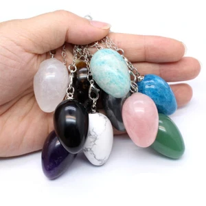 Piedras preciosas naturales cristal péndulo radiestesia forma huevo colgante energía curativa - Imagen 1 de 14