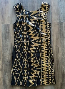 SASS Black & Gold Sequin Geometric Bodycon Mini Dress NEW with Tags Size 14 - Picture 1 of 5