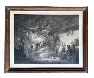 Antique 17" by 14" Framed Print, 'The Door of the Dolphin" by George Morland - Picture 1 of 5