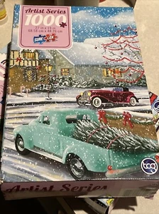 NEW Winter Town Antique Cars 1000 Piece Puzzle Artist Series Sure Lox TCG Toys - Picture 1 of 3