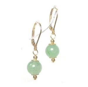 8mm Genuine Natural Green Jade Lever Back Earrings 14K Gold, Gold Filled, Silver - Picture 1 of 3