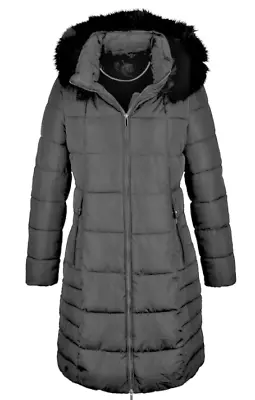 ALBA MODA Damen Mantel Steppjacke Kapuze Kunstfell schwarz warm Gr 38 NEU HA145 - Bild 1 von 4