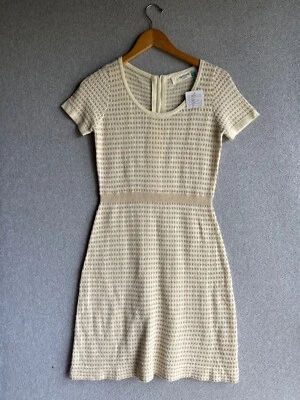 Vestido Anthropologie Sparrow para mujer pequeño rejilla dorada marfil cachemir angora nuevo con etiquetas Foto 1 de 4