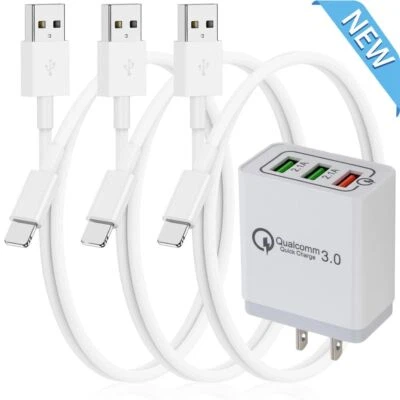 Lote de cubo USB de teléfono bloque de carga cargador de pared rápido de 3 puertos para iPhone 14 13 12 Foto 1 de 4