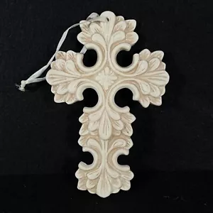 Decorative Cross Ornate Distressed White Hanging Wall Decor Christian Easter - Picture 1 of 4