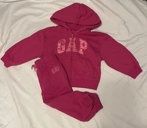 Gap Kids Full Zip 2PC Hoodie Sweatsuit Girls Size 2T Pink Pockets Logo-NWOT - Picture 1 of 12