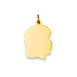 14k Yellow Gold Plain Medium .009 Gauge Facing Right Girl Head Charm Pendant - Picture 1 of 3