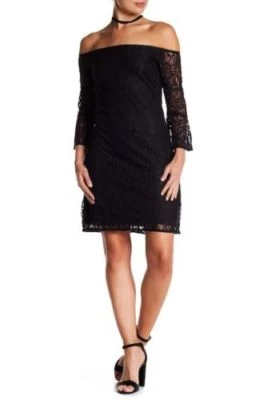NSR Nordstrom Off Shoulder Lace Sheath Dress Black Med $78 New - Image 1 of 2