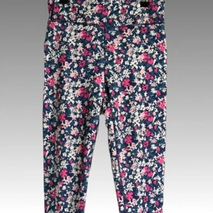 Eddie Bauer Floral Print Leggings Blue Pink Casual High Waist Girls XL 14 16 - Picture 1 of 9