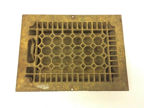 Cast Iron Metal Gold Honeycomb Pattern Heating Floor Grate Vent Antique Old Cover