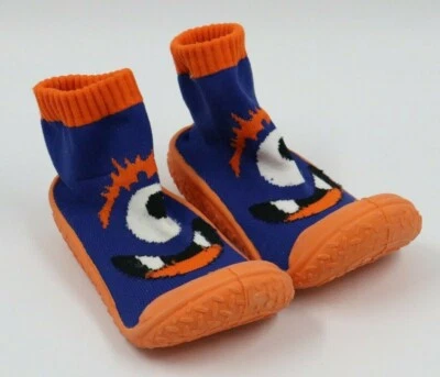 Lilly & Dan Baby Boys Orange Navy Rubber Sole Sock Slipper Shoes Size 18-24 Mos - Image 1 of 4