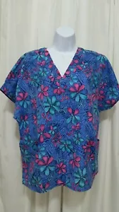BARCO MEDIUM COLORFUL FLOWER DESIGN SCRUB TOP EUC - Picture 1 of 6
