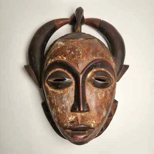 West African Tribal Hand-Carved Vintage Wooden African Mask, Size 15"h - Picture 1 of 4