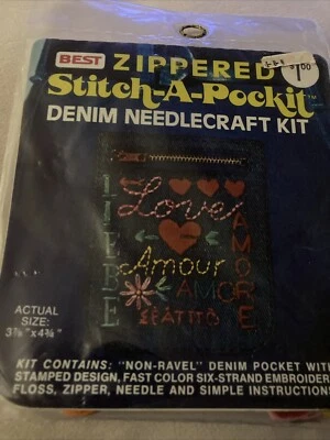 Vintage Stitch A Pockit Sew On Denim Pocket Patch Needlecraft Kit Love Amour - Image 1 of 4