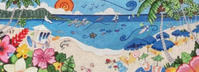 Needlepoint Handpainted Purple Palm Aloha Love 8x21 - Image 1 of 4