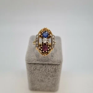 Bague or jaune 18 carats saphir rubis diamants 6,86 grammes Taille 61 1320€ - Picture 1 of 4