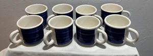 Furio Italian Pottery Blue & Creme Striped 8 Coffee Mugs Made Italy - Picture 1 of 18