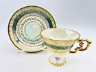 VTG Royal Sealy Tea Cup & Saucer Green & Gold Pedestal Cup Victorian Tea Party