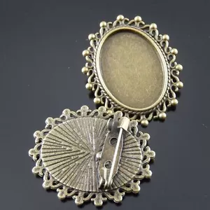 5pc Retro Bronze Cabochon Cameo Setting Bezel Base Brooch Jewellery 25*18mm Tray - Picture 1 of 6