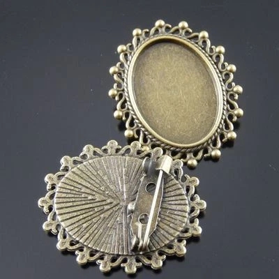 5pc Retro Bronze Cabochon Cameo Setting Bezel Base Brooch Jewellery 25*18mm Tray - Image 1 of 4