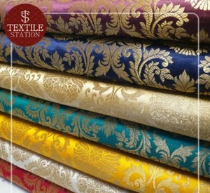 Brocade Ornamental Floral Fabric Gold Metallic Jacquard Craft Dress Material 44" - Picture 1 of 80