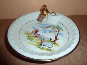 FRENCH PORCELAIN 18.5CM BABY'S LITTLE BOPEEP/SHEEP NURSERY WARMING BOWL &STOPPER - Picture 1 of 12