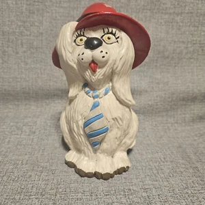 Vintage Cocker Spaniel Dog Plastic Coin Bank 1983 Small World Importing Red Hat - Picture 1 of 8