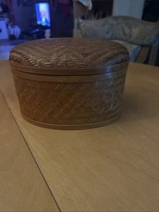 Vintage,Bastkorb , Rattan mit Deckel,Aufbewahrungsbox,20cm Durchmesser,14cm Höhe - Bild 1 von 11