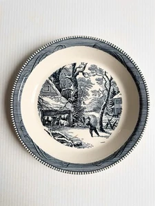 Vtg Royal Currier & Ives Imperial Blue Charlotte’s Pie Plate 10" A Snowy Morning - Picture 1 of 6