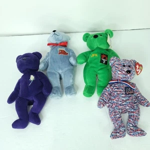 4 Stück Beanie USA Prinzessin JFK Feuerwehr Teddybär Plüschtier Stofftier - Bild 1 von 8
