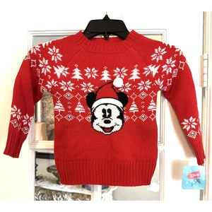 DISNEY KLEINKIND MICKEY MOUSE WEIHNACHTSPULLOVER - rot Strick - Größe 3T - NEU Neu mit Etikett - Bild 1 von 5