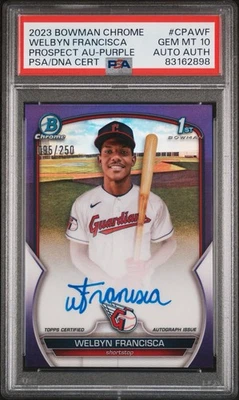2023 Bowman Chrome WELBYN FRANCISCA Auto Purple Refractor /250 Guardians PSA 10 - Image 1 of 2