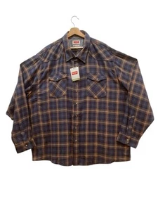 VTG Wrangler Flannel Shirt Mens 4XLT Pearl Snaps Western Flap Pockets CottonNEW - Picture 1 of 7