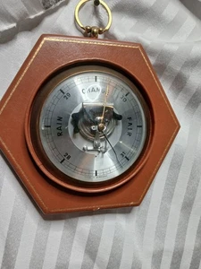 Large Vintage German Wall Weather Forecaster Barometer BEAUTIFUL Wood Leather - Picture 1 of 4