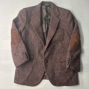 Vintage Stanford Harris Tweed Sport Mantel 40R Braun Fischgrät Wolle Blazer USA - Bild 1 von 12