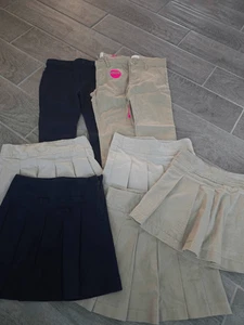 Girls The Children's Place School Uniform Lot Blue Khaki Skirt Pants Size 6/7 - Picture 1 of 6