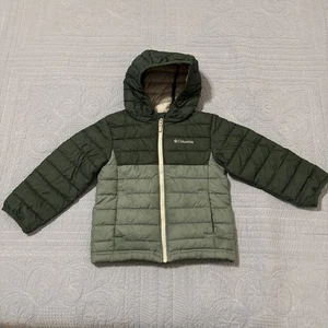 Chaqueta acolchada COLUMBIA talla 4T Omni-Heat Powder Lite con capucha dos tonos verde - Imagen 1 de 14