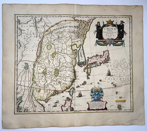 CHINA JAPÓN COREA 1640 WILLEM BLAEU INUSUAL MAPA ANTIGUO GRANDE SIGLO XVII - Imagen 1 de 15