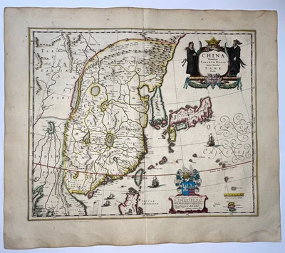 CHINA JAPÓN COREA 1640 WILLEM BLAEU INUSUAL MAPA ANTIGUO GRANDE SIGLO XVII Foto 1 de 4